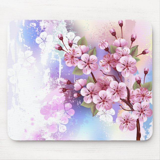 Tapis De Souris Sakura rose sur la peinture Arrière - plan (Devant)