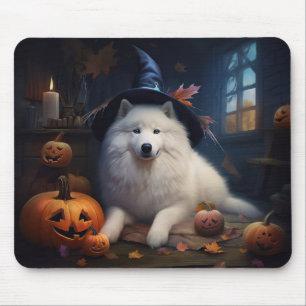 Tapis De Souris Samoyèdes Citrouilles Halloween Épouvantable