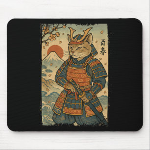 Tapis De Souris Samurai Chat Warrior Japonais Ukiyo-e Artwork Chat