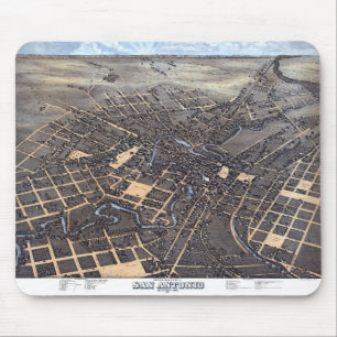 Tapis De Souris San Antonio, Texas, Antique Aerial City Map, 1873