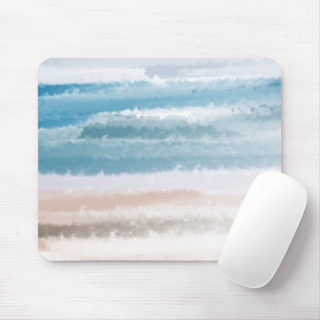 Tapis De Souris Sandy Beach Ocean Waves Aquarelle Abstraite (Avec souris)