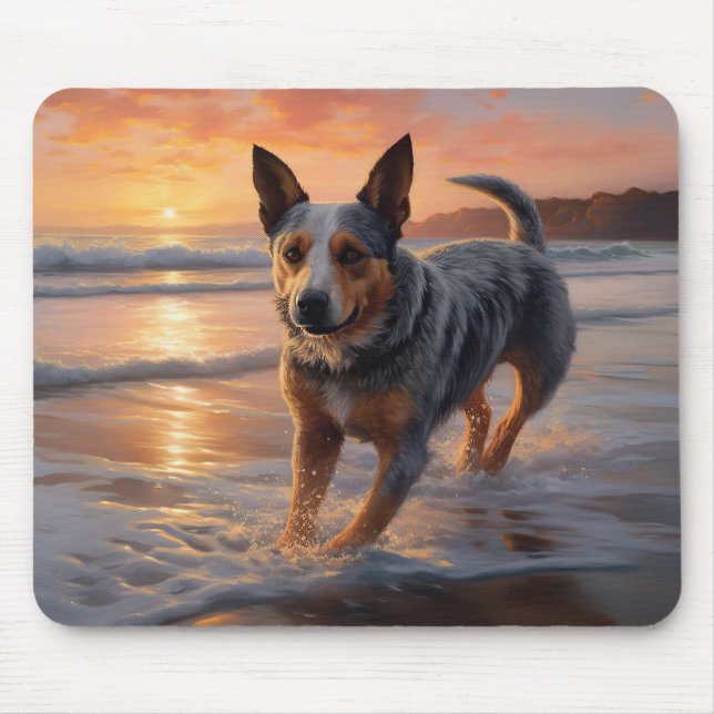 Tapis De Souris Sandy Paws Australian Cattle Dog on Beach Sunset (Devant)