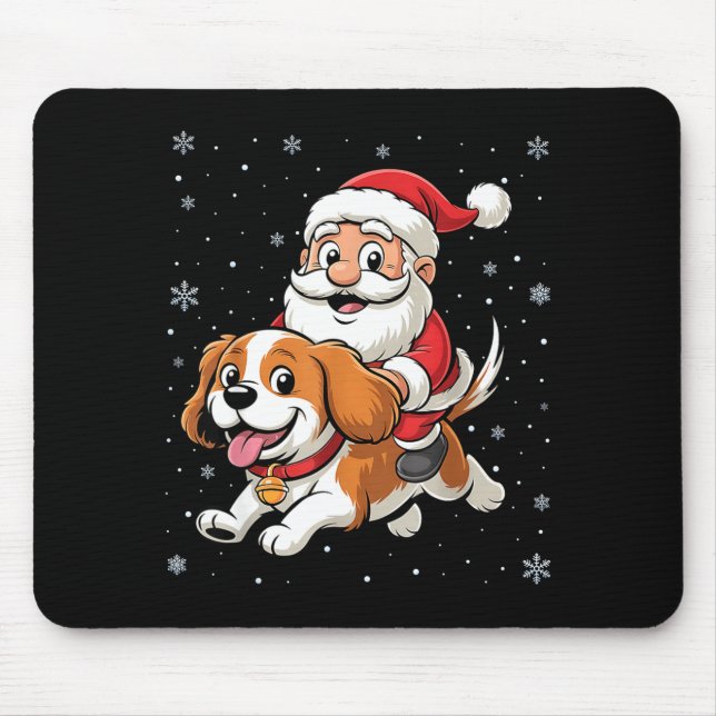 Tapis De Souris Santa Claus Riding Cavalier King Charles Spaniel D (Devant)