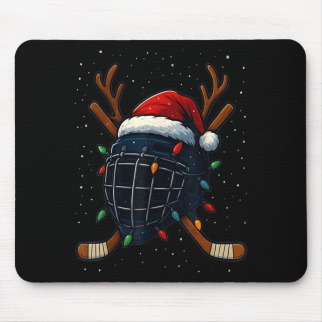Tapis De Souris Santa Hat Christmas Ice Hockey Helmet Player Reind (Devant)