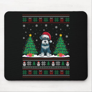 Tapis De Souris Santa Hat Schnauzer Chien Feux de Noël Lumières