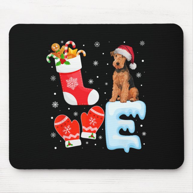 Tapis De Souris Santa Hat Xmas Stocking Holiday Airedale Terrier D (Devant)