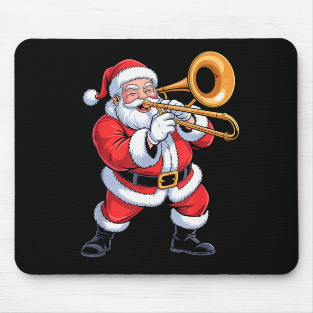 Tapis De Souris Santa Playing Trombone Funny Holiday Chrismas Xmas (Devant)