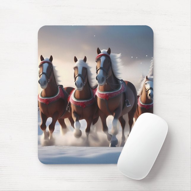 Tapis De Souris Santas Chevaux de Neige de Noël, (Avec souris)