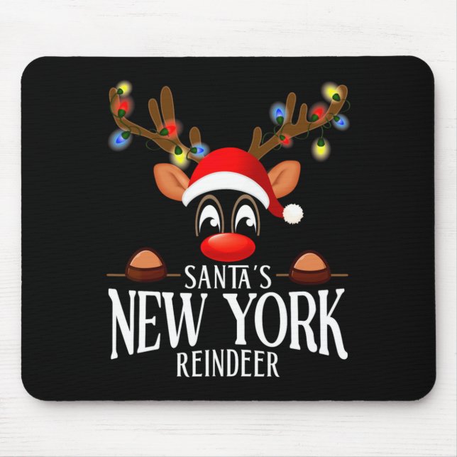 Tapis De Souris Santas New York Reindeer Funny Xmas Matching Pjs  (Devant)