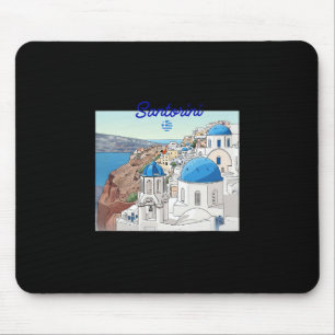 Tapis De Souris Santorin Grèce Drapeau Grec Vacances Art Dôme Bleu