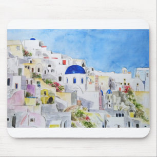 Tapis De Souris Santoroni Grèce Aegean peinture d'aquarelle de mer