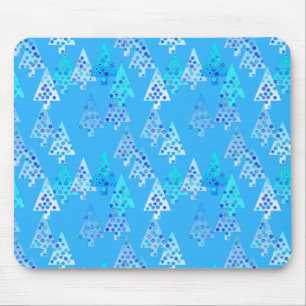 Tapis De Souris Sapins de Noël à fleurs modernes - bleu ciel