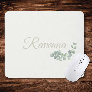 Tapis De Souris Sauge Eucalyptus en Ivoire Élégant Nom Personnalis