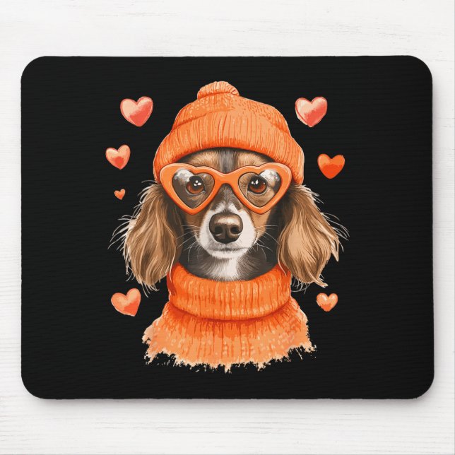 Tapis De Souris Sausage Dog Heart Doxie Girl Valentine's Day Women (Devant)