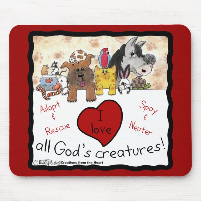 Tapis De Souris Sauvetage animal-J’aime toutes les créatures de Di (Devant)