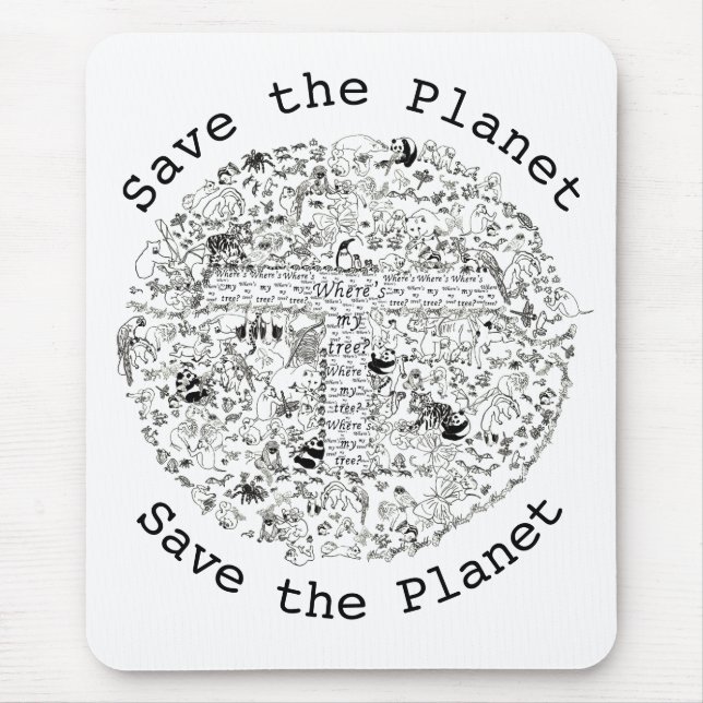 Tapis De Souris Sauvez la planète Terre En danger Animaux & Arbres (Devant)