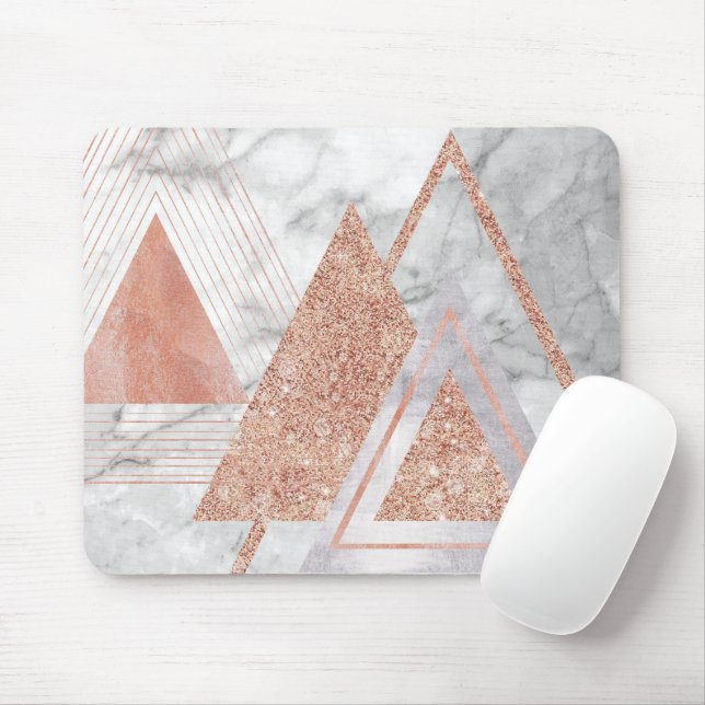 Tapis De Souris scandinave chic rose or géométrique marbre blanc (Avec souris)