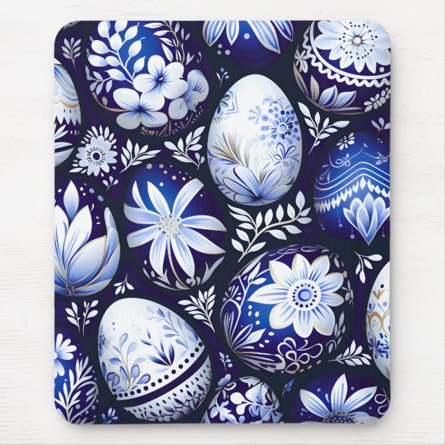 Tapis De Souris Scandinavian Blue Easter Egg Spring Floral (Devant)