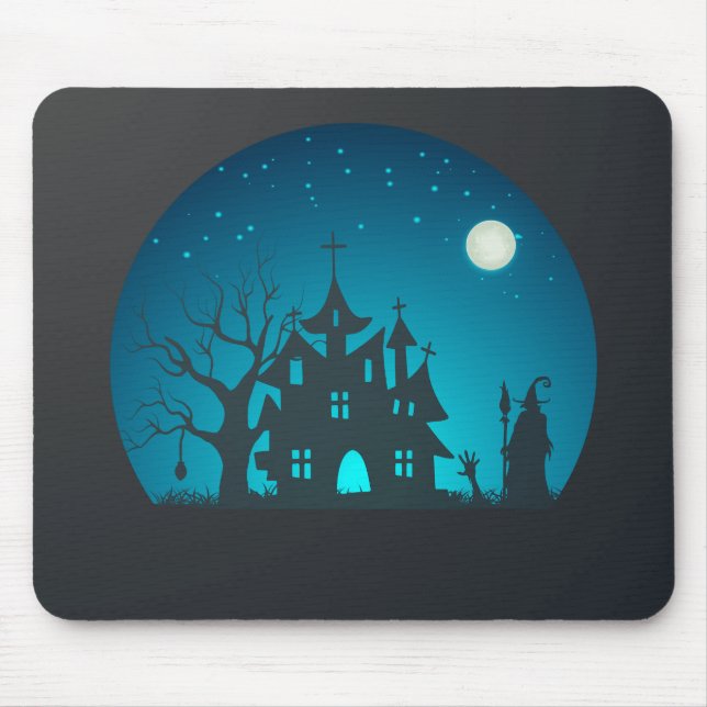 Tapis De Souris Scary and Fun Blue and Black Haunted House (Devant)