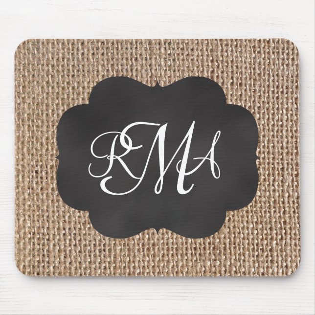 Tapis De Souris Scénario Burlap Triple Script Monogramme (Devant)