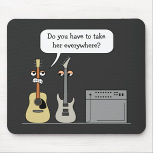 Tapis De Souris Scène de bande dessinée de roue de guitare drôl