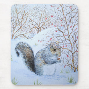 Tapis De Souris scène de neige d'écureuil gris mignon faune