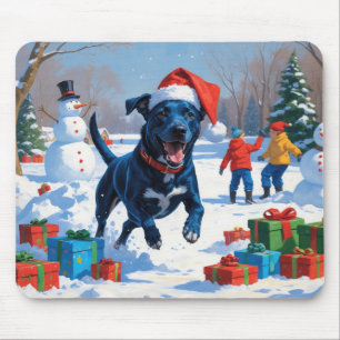 Tapis De Souris Scène de neige festive de Noël Blue Heeler