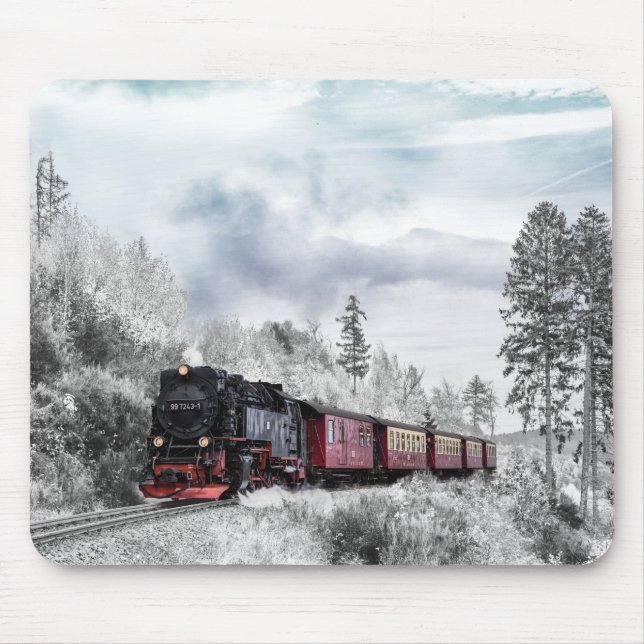 Tapis De Souris Scène de Noël d'hiver du train vintage (Devant)
