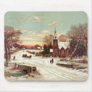 Tapis De Souris Scene d'hiver de la veille de Noël mousepad