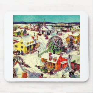 Tapis De Souris Scène du village de Noël