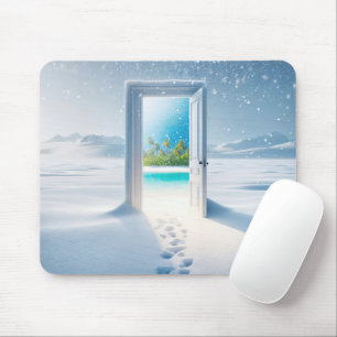 Tapis De Souris Scène tropicale dans une porte d'hiver