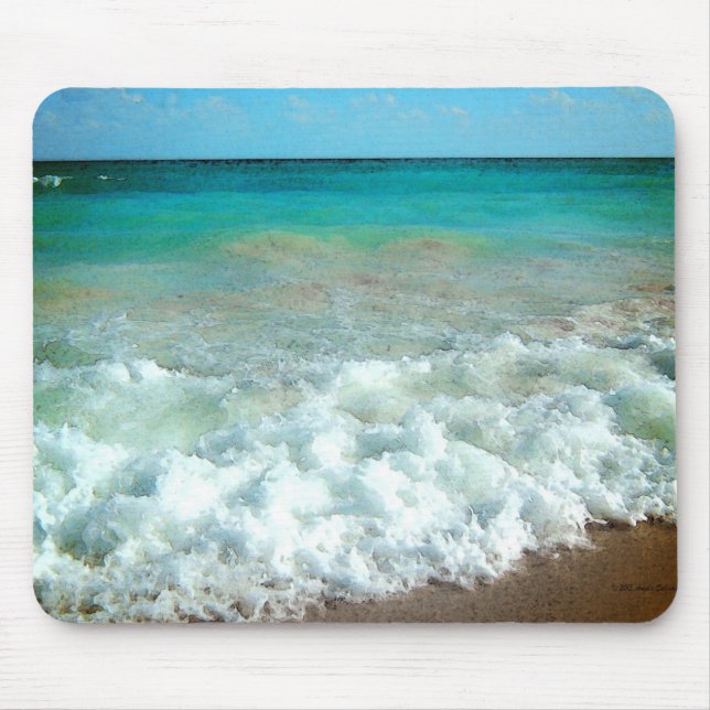 Tapis De Souris Scène vibrante d'aquarelle de plage (Devant)