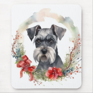 Tapis De Souris Schnauzer Christmas Wreath Festive Pup