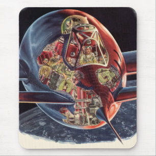 Tapis De Souris Science-fiction vintage Astronaute Fusée Vaisseau 