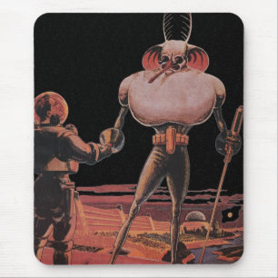 Tapis De Souris Science-fiction vintage Astronaute Serrer la main 