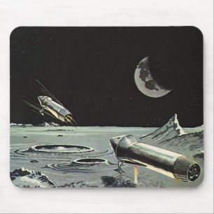 Tapis De Souris Science-fiction vintage, Fusées spatiales Lune Pla