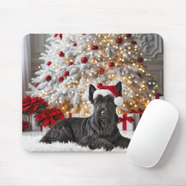 Tapis De Souris Scottish Terrier By Christmas Tree (Avec souris)