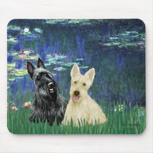 Tapis De Souris Scottish Terrier (deux-BW) - Lilies 5 (Devant)