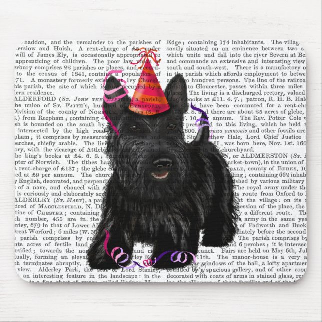 Tapis De Souris Scottish Terrier et Casquette de fête (Devant)