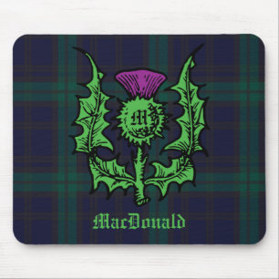 Tapis De Souris Scottish Thistle on Dark Tartan Custom Name