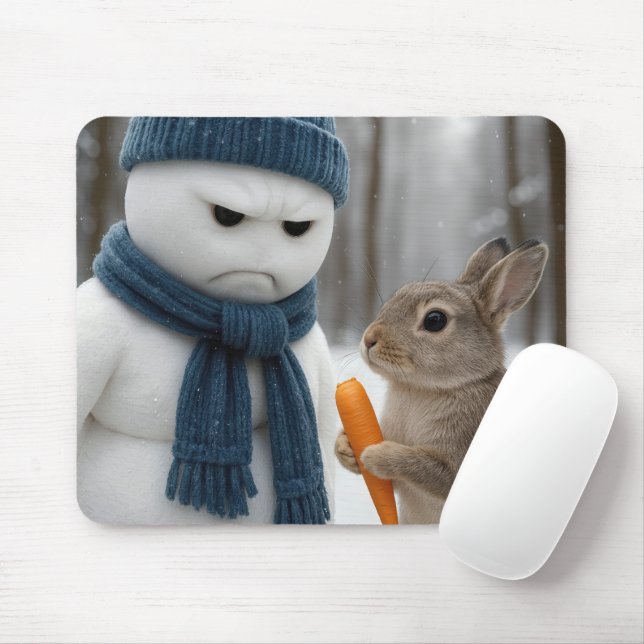 Tapis De Souris Scowling Snowman With a Bunny (Avec souris)