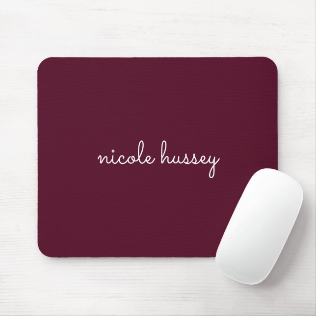 Tapis De Souris Script Bourgogne | Monogramme moderne élégant (Avec souris)