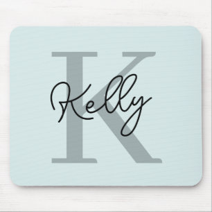 Tapis De Souris Script de Monogramme bleu aquatique moderne