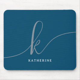 Tapis De Souris Script élégant Monogramme bleu marine