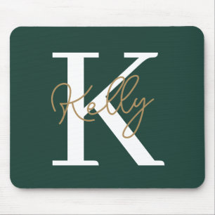 Tapis De Souris Script moderne Emerald Green Monogram
