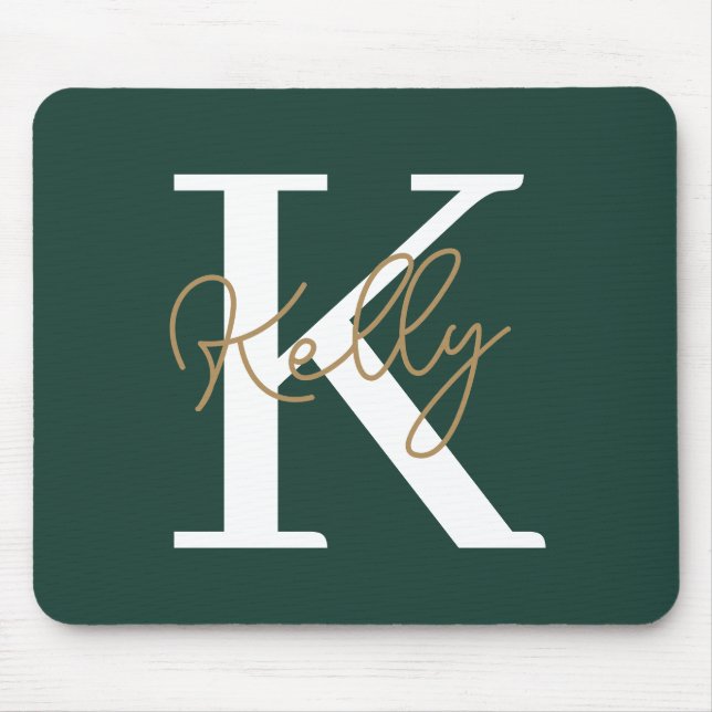 Tapis De Souris Script moderne Emerald Green Monogram (Devant)