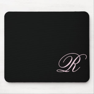 Tapis De Souris Script Monogramme rose Souris noire Panier