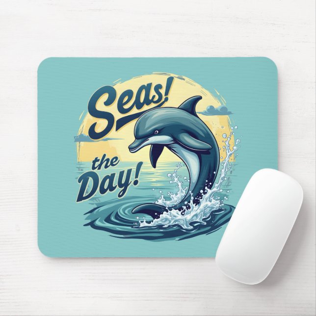 Tapis De Souris Seas Day Retro Dolphin Océan esthétique (Avec souris)
