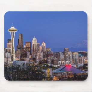 Tapis De Souris Seattle, centre-ville et mont Rainier au crépuscul