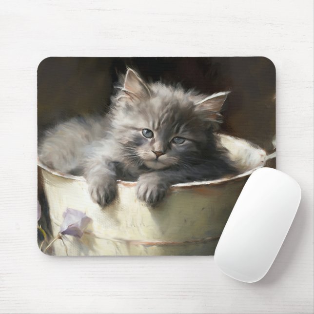 Tapis De Souris Seau Plein De Joie Sweet Grey Kitten (Avec souris)